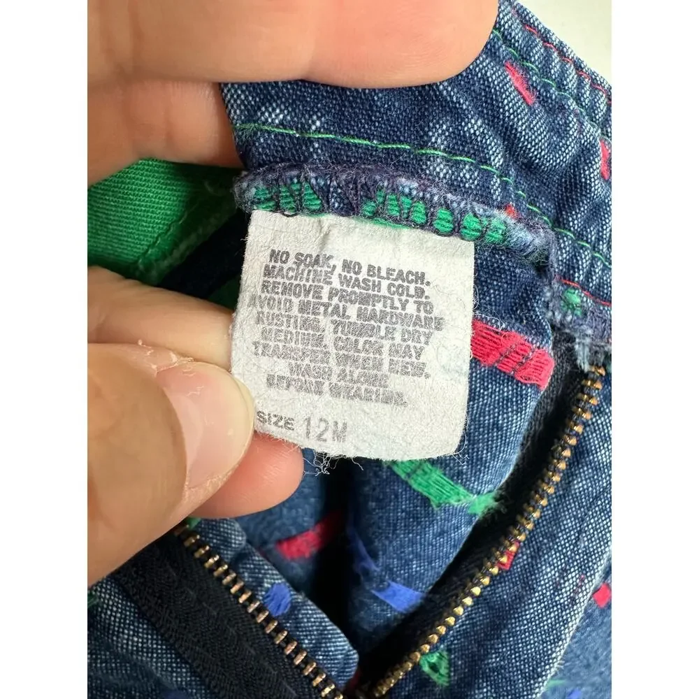 Vintage Oshkosh B’Gosh Vestbak Denim Overalls Suspenders Red Green 12 Months